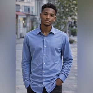 Calvin Klein Slim Fit Blue Performance Non-Iron Dress Shirt